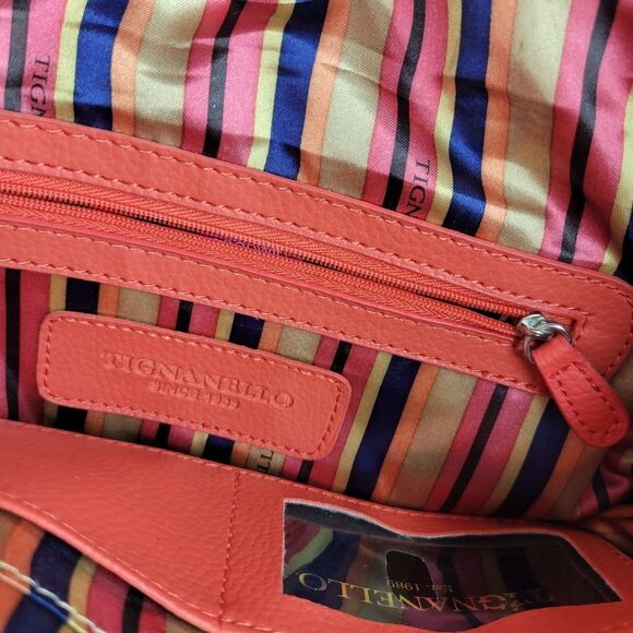 Tignanello Trendy Red Orange Leather Shoulder Bag Handbag - Picture 8 of 9